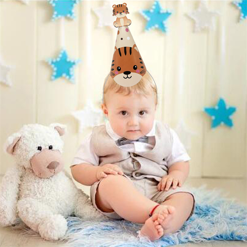 Party Hat Cone - 6 adet orman hayvanı kağıt şapkalar