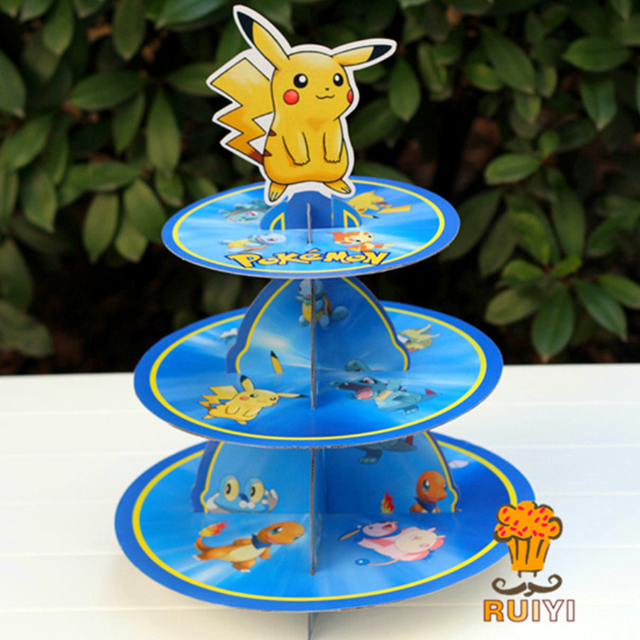 Cupcake Stand Tier - Pikachu Pokemon Üç Katmanlı Kek Standı