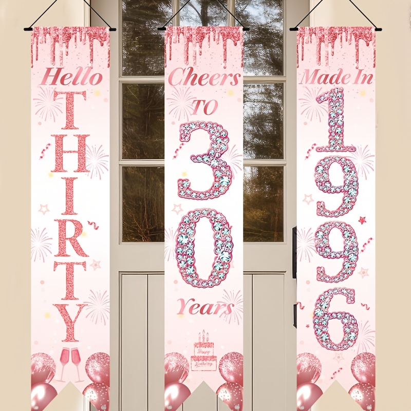 Party Banner Gold - 2D Düz 3 Parça Pembe Altın