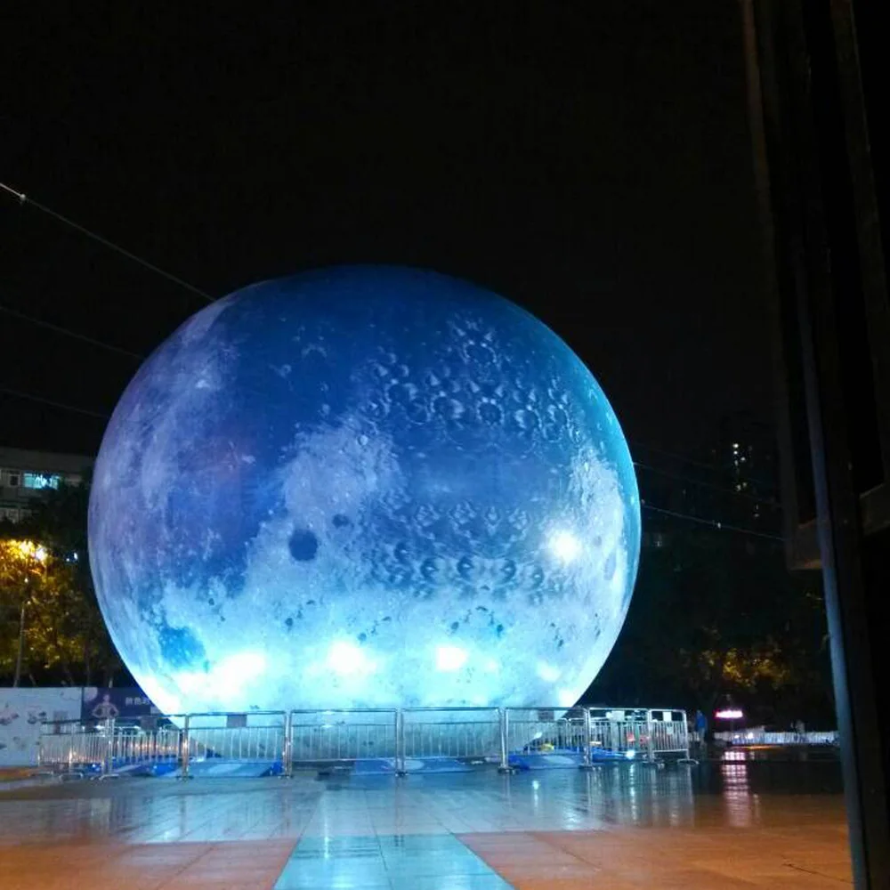 Led Balloon Light - Dev Şişme Mavi Ay Topu LED